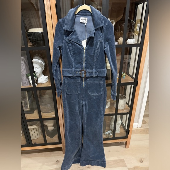 Show Me Your Mumu Jumpsuit corduroy navy denim flare groovy pockets long sleeves - Picture 2 of 12